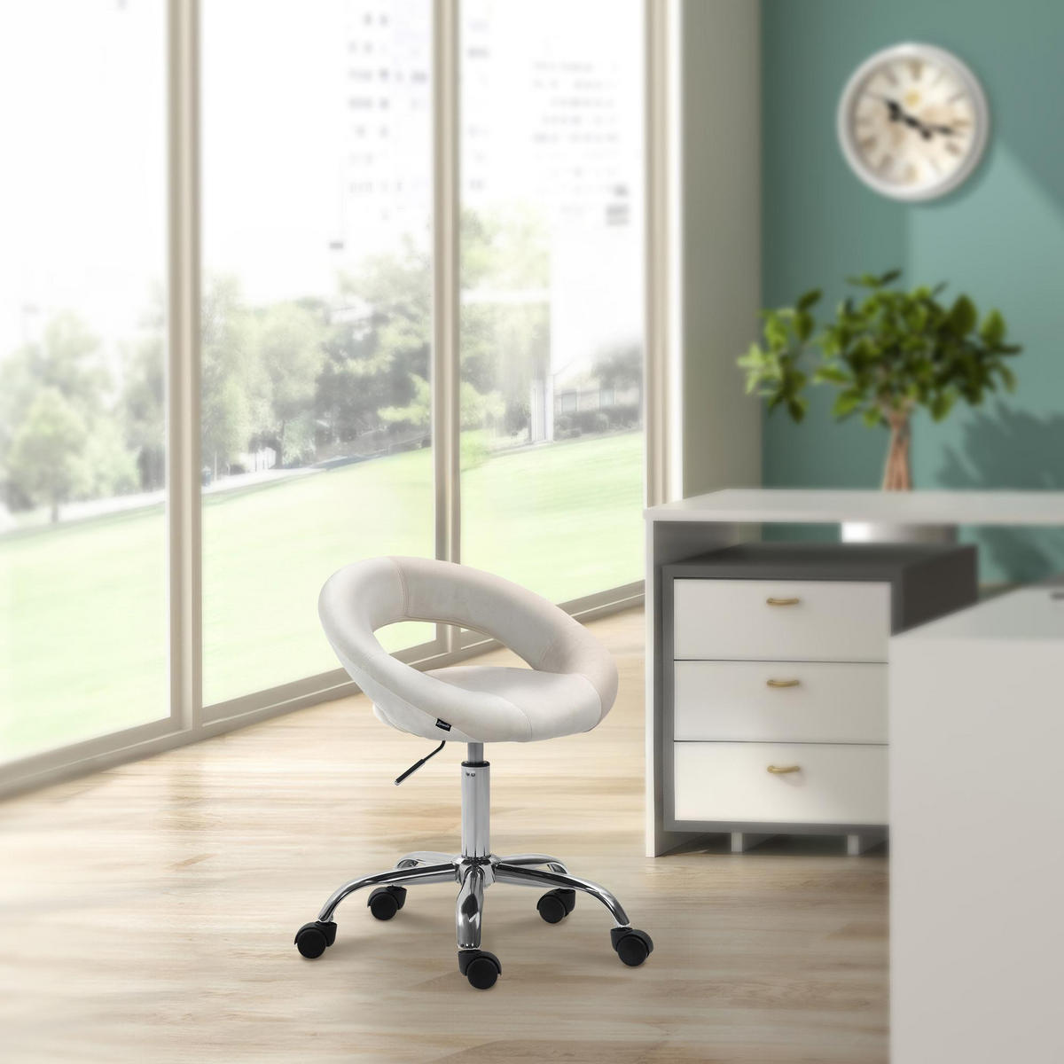 HOCKER Samt creme - Creme, Textil/Metall (53/66/47cm) - CLP