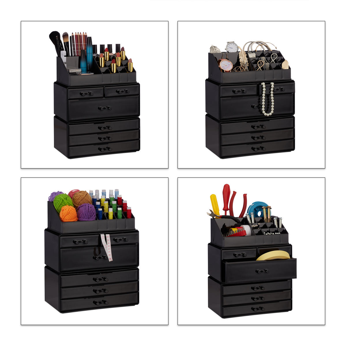 KOSMETIKORGANIZER - Schwarz, Kunststoff (23.5/29/14cm) - Relaxdays