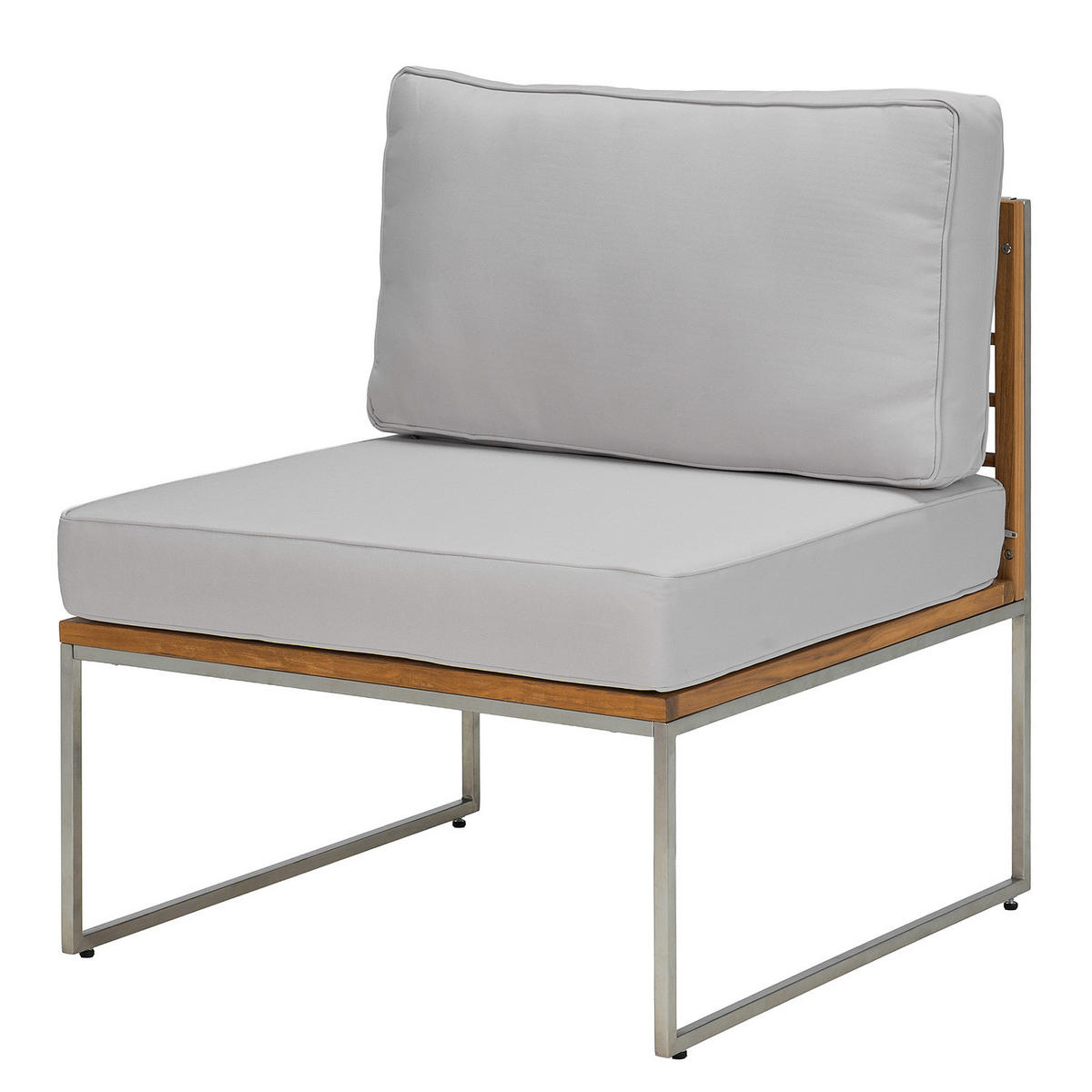 LOUNGESESSEL - Webstoff / Teak massiv - Hellgrau, Holz/Textil (70/74/70cm) - home24