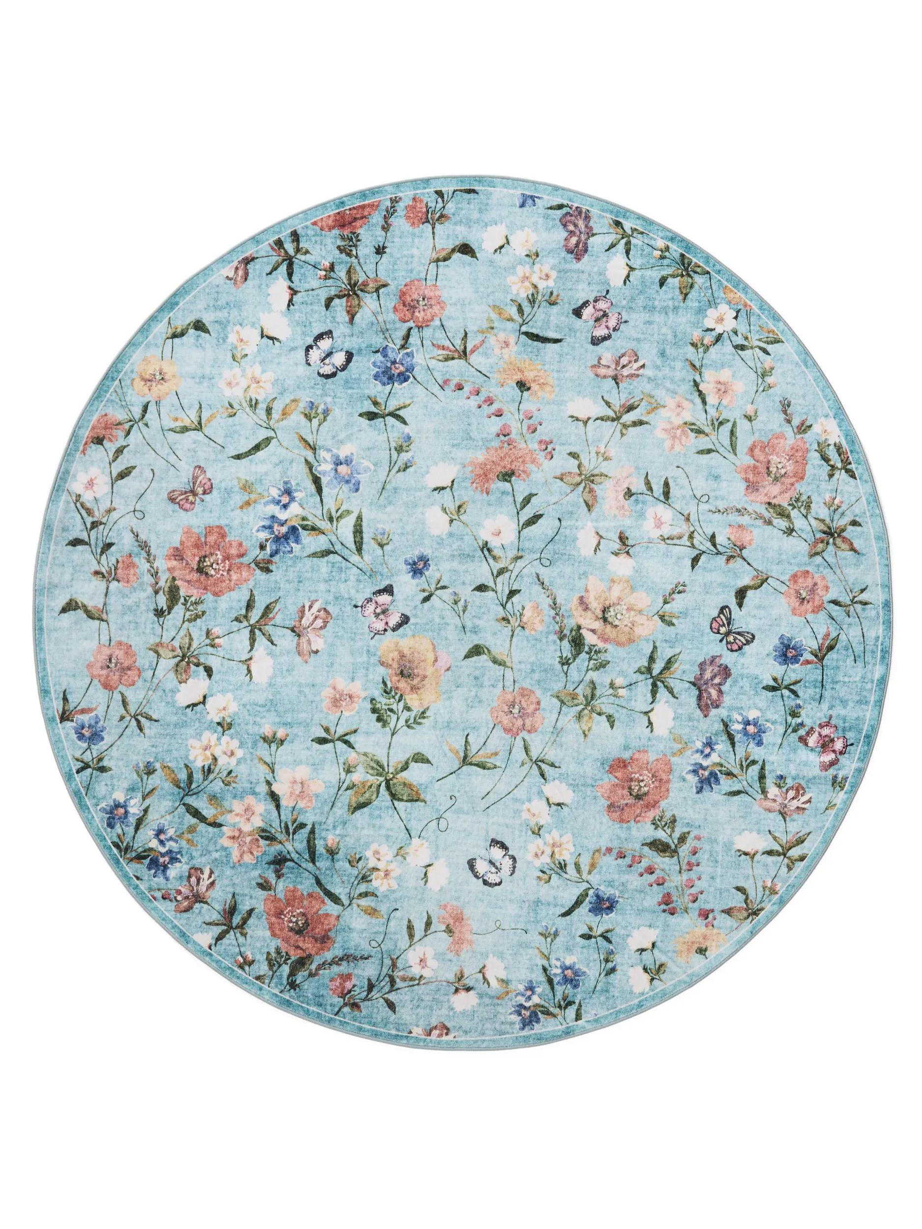TEPPICH Milly waschbar Multicolor/Türkis ø 160 cm rund - Türkis/Multicolor, Kunststoff/Textil (160/160cm) - benuta