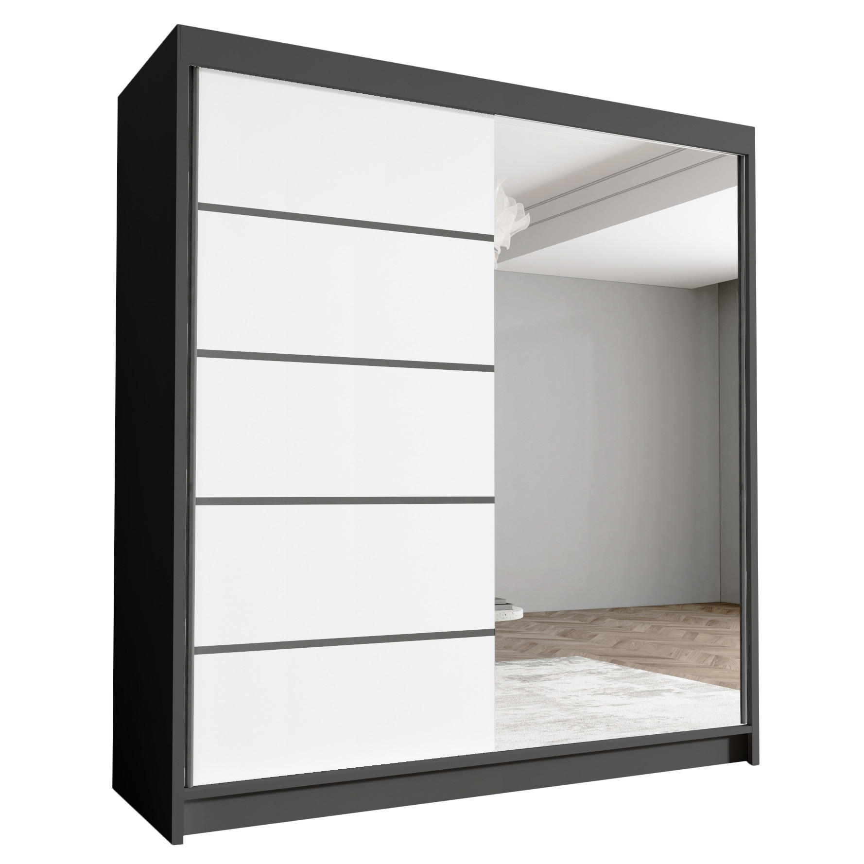 SCHWEBETÜRENSCHRANK Harry III - 180 cm - Schwarz/Weiß, Holzwerkstoff/Metall (180/215/58cm) - Sofnet