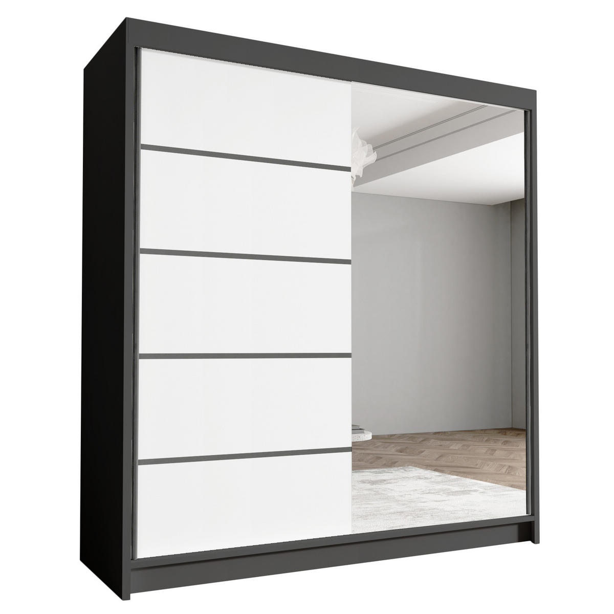SCHWEBETÜRENSCHRANK Harry III - 180 cm - Schwarz/Weiß, Holzwerkstoff/Metall (180/215/58cm) - Sofnet