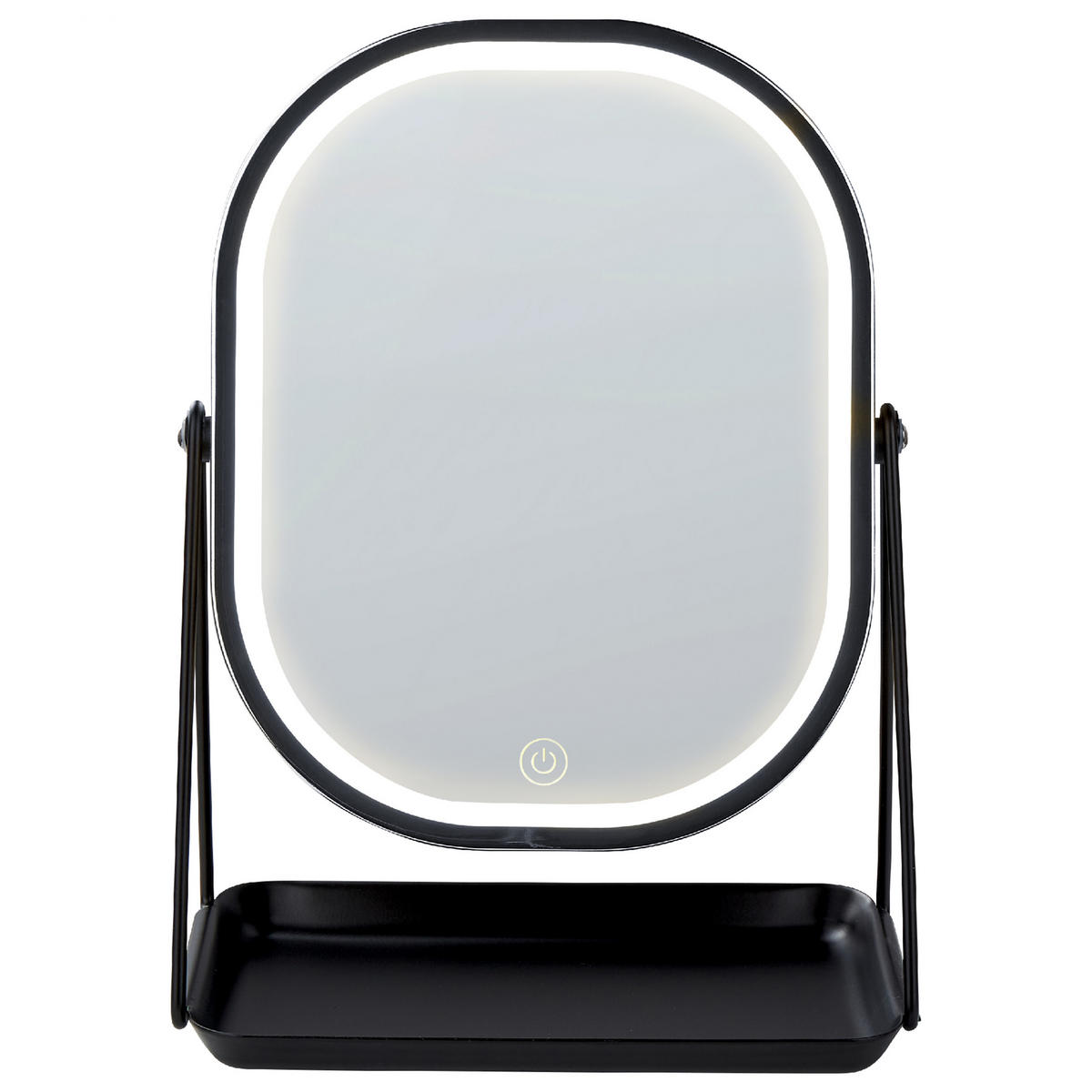 KOSMETIKSPIEGEL silber mit LED-Beleuchtung 20/22 cm Dordogne - Silberfarben/Schwarz, Metall (13/32/24cm) - Beliani