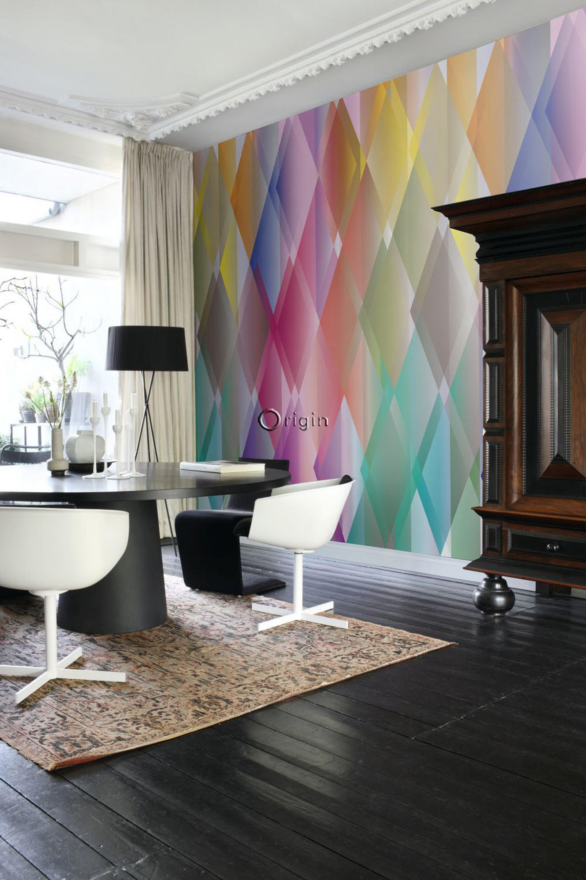 FOTOTAPETE bunte Dreiecke 300 x 279 cm - Pink, Papier (300/279cm) - Origin Wallcoverings