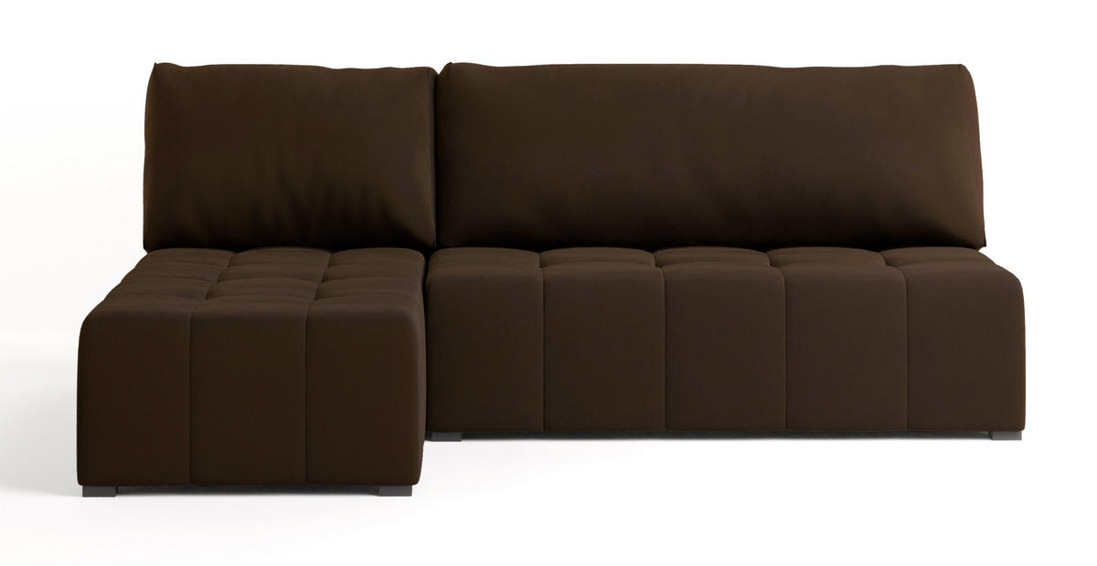 ECKSOFA DOMIRA Braun Plüsch-Stoff mit Schlaffunktion - Braun, Holz (200/141cm) - MASSENO