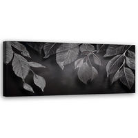 WANDBILD minimalismus hinterlässt pflanzen schwarz und weiß - Grau, Textil (90/30cm) - Feeby