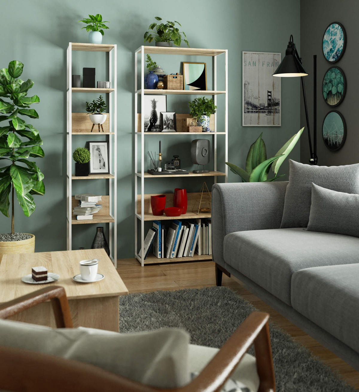 LOFT-REGAL Weiß, Sonoma Eiche 40x192x32 cm - Weiß/Sonoma Eiche, Holzwerkstoff/Metall (40/192/32cm) - Akord