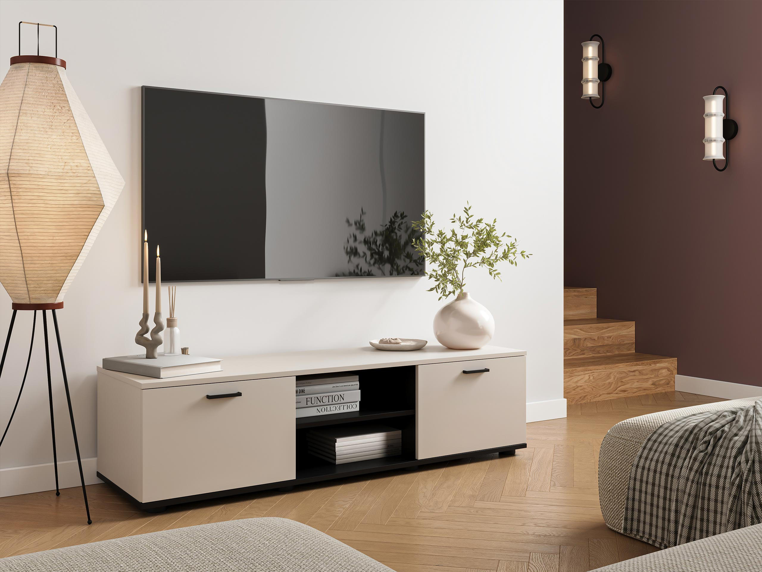 TV-LOWBOARD 140 Soho S04 - Kaschmir/Schwarz, Holzwerkstoff/Kunststoff (140/37/43cm) - MIRJAN24