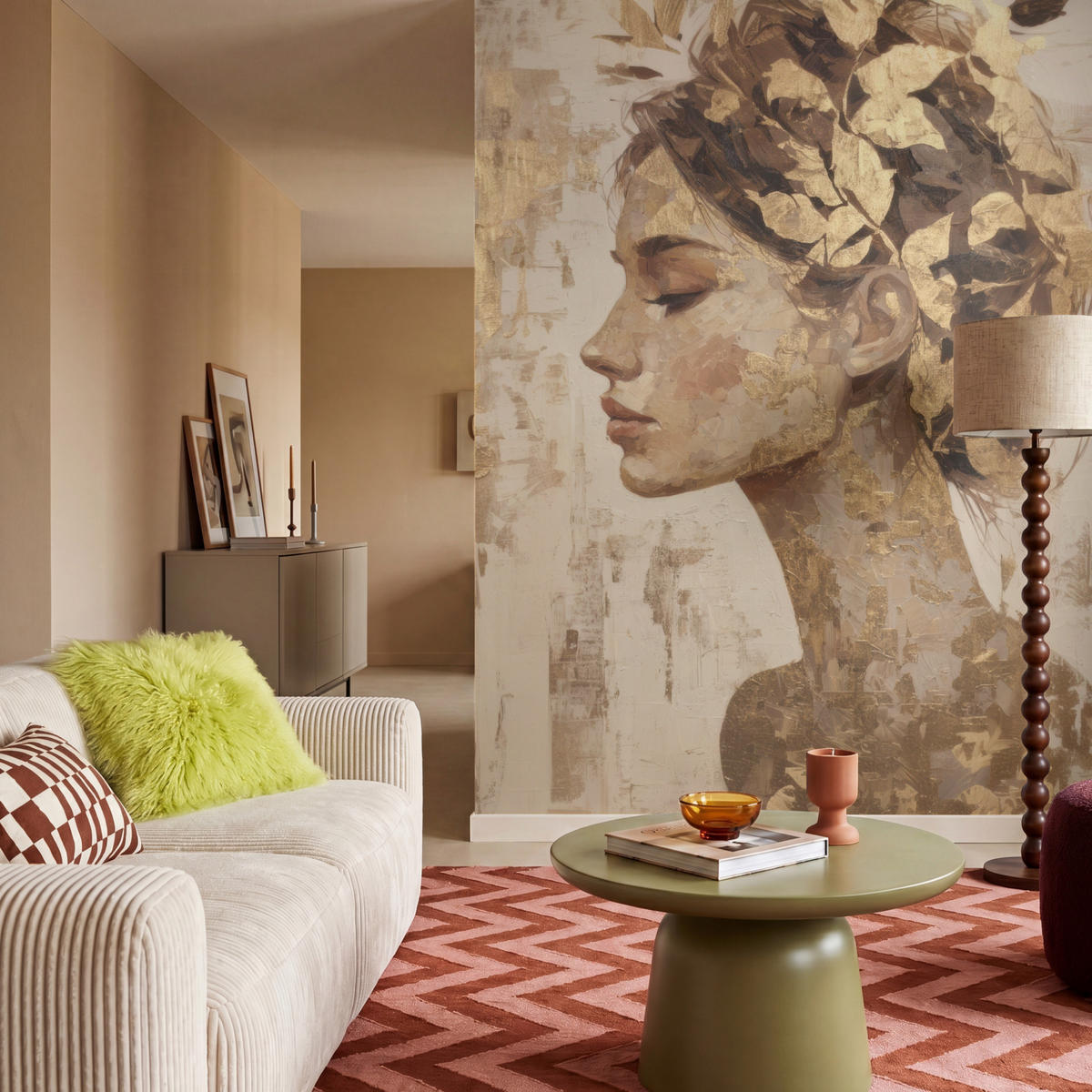 TAPETE - Frau - Gold - Abstrakt - Textur - 200x260 cm - Goldfarben, Papier (200/260cm) - OnlyWow