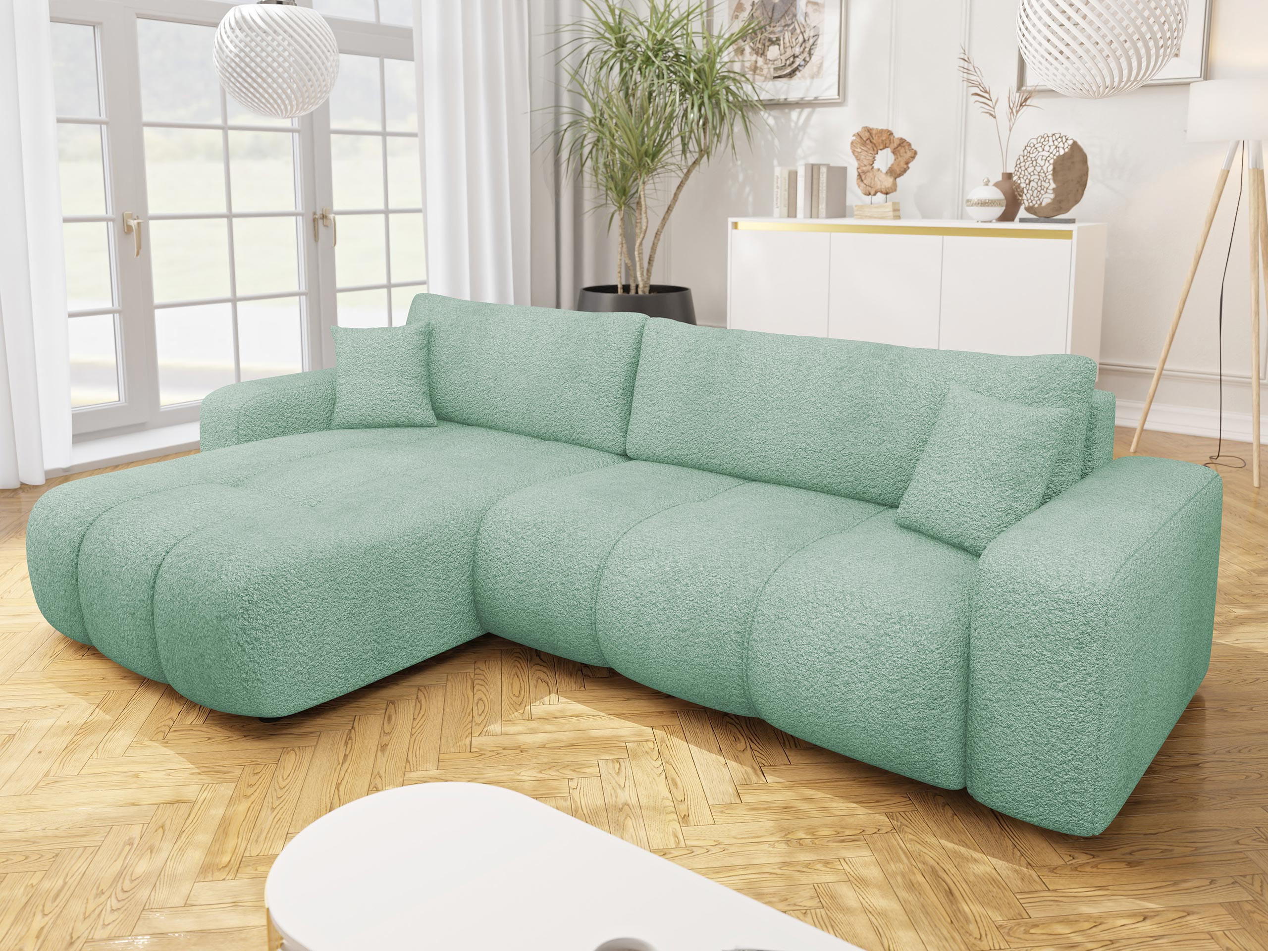 ECKSOFA Furyn Maxi Boucle - Schwarz/Mintgrün, Holzwerkstoff/Kunststoff (274/145cm) - MIRJAN24