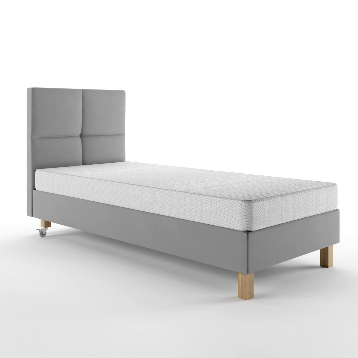BETT für Hotel DUBAJ 70 x 200 cm, Polsterbett mit Rädern, Taschenmatratze, Einzelbett, 1 Stück, Grau - Grau, Holz/Buchenholz (70/200cm) - Trada
