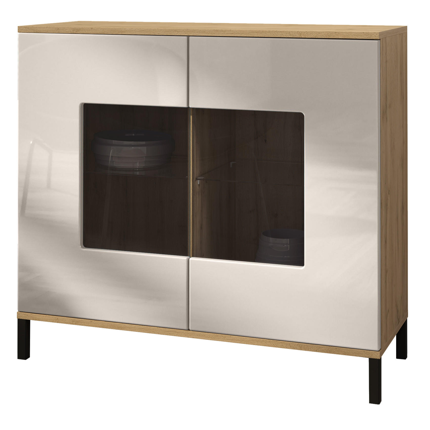 KOMMODE Grömitz Sandgrau Hochglanz - Sandfarben, Holzwerkstoff (92.5/83.5/35cm) - Vladon