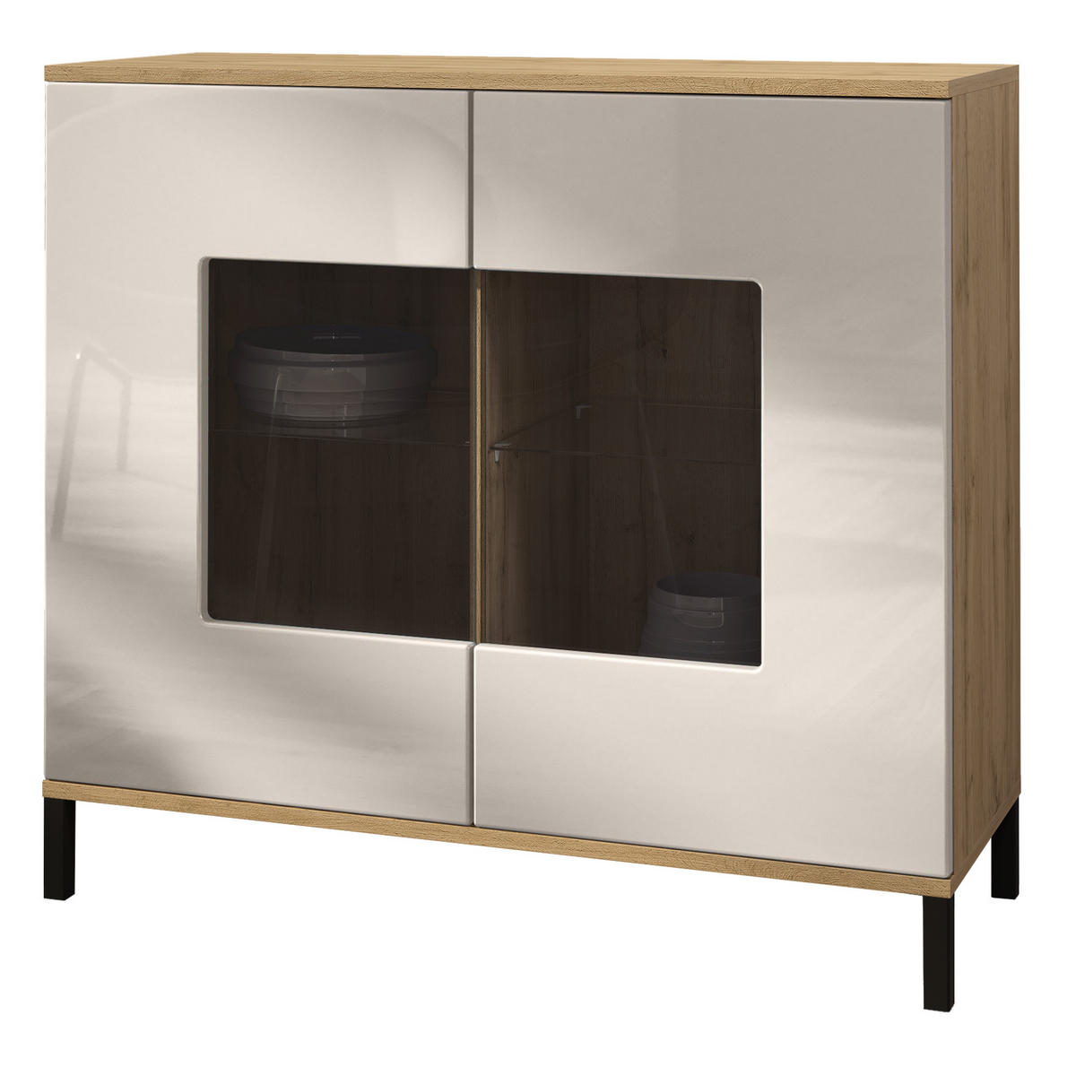 KOMMODE Grömitz Sandgrau Hochglanz - Sandfarben, Holzwerkstoff (92.5/83.5/35cm) - Vladon