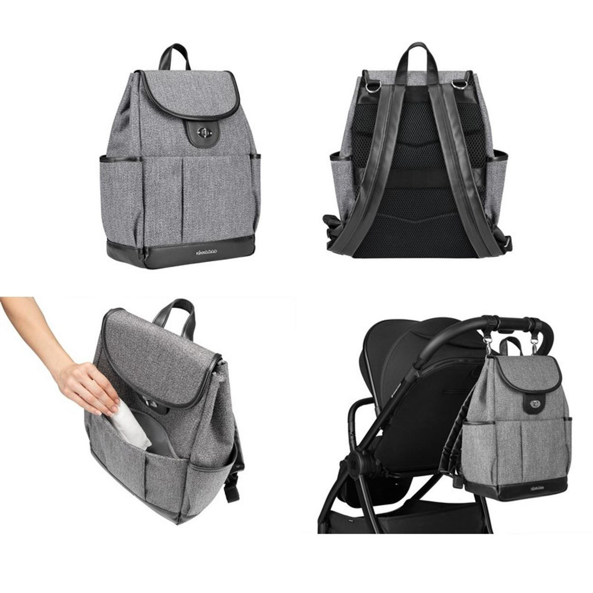 WICKELTASCHE Morice grau Magnetknöpfe, Drehverschluss, verstellbare Gurte, Schultergurte - Grau, Textil (15/39/28cm) - Kikka boo