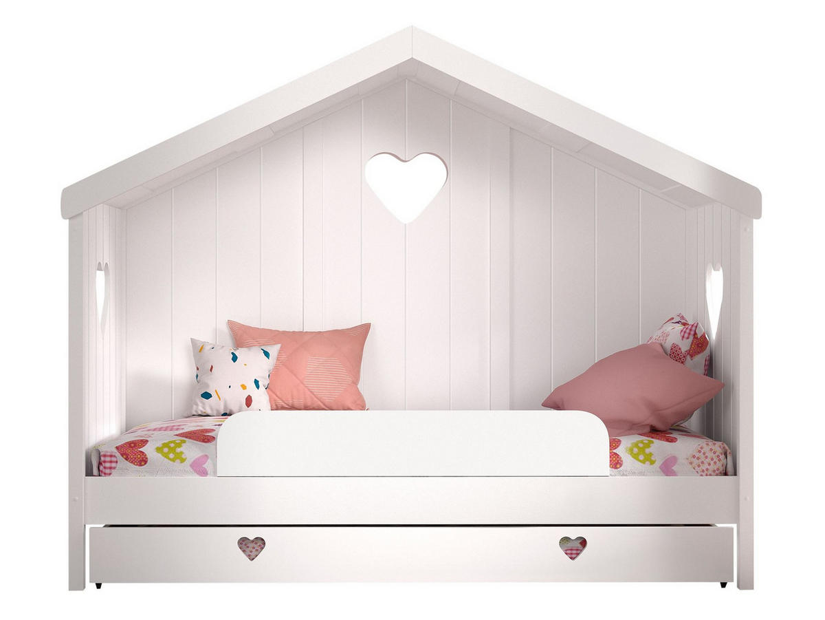 HAUSBETT Kamila 4 213x172x99 mit Rückwand aus Massivholz+MDF in Weiß - Weiß, Holz (90/200cm) - 58aufmkessel