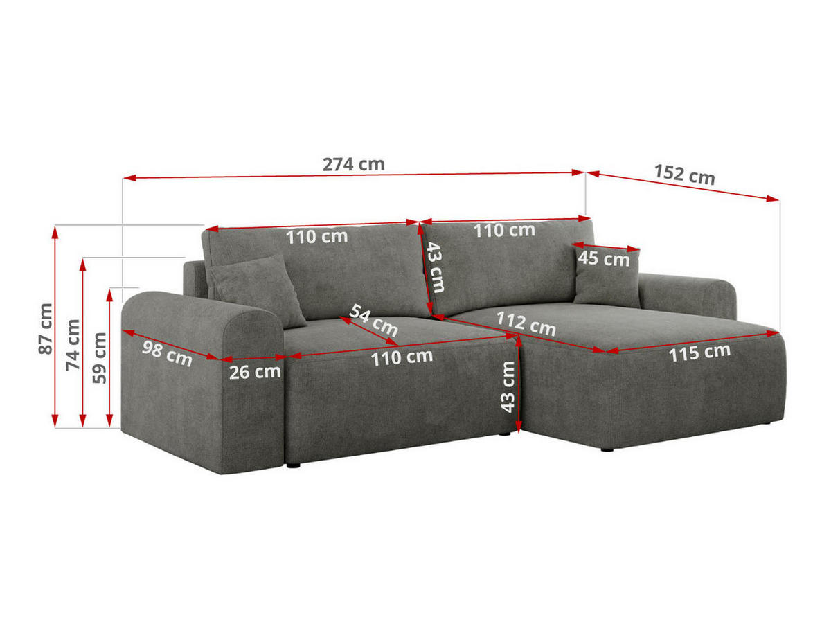 ECKSOFA NELSON Grau Struktur - Schwarz/Grau, Kunststoff/Textil (274/152cm) - MKS