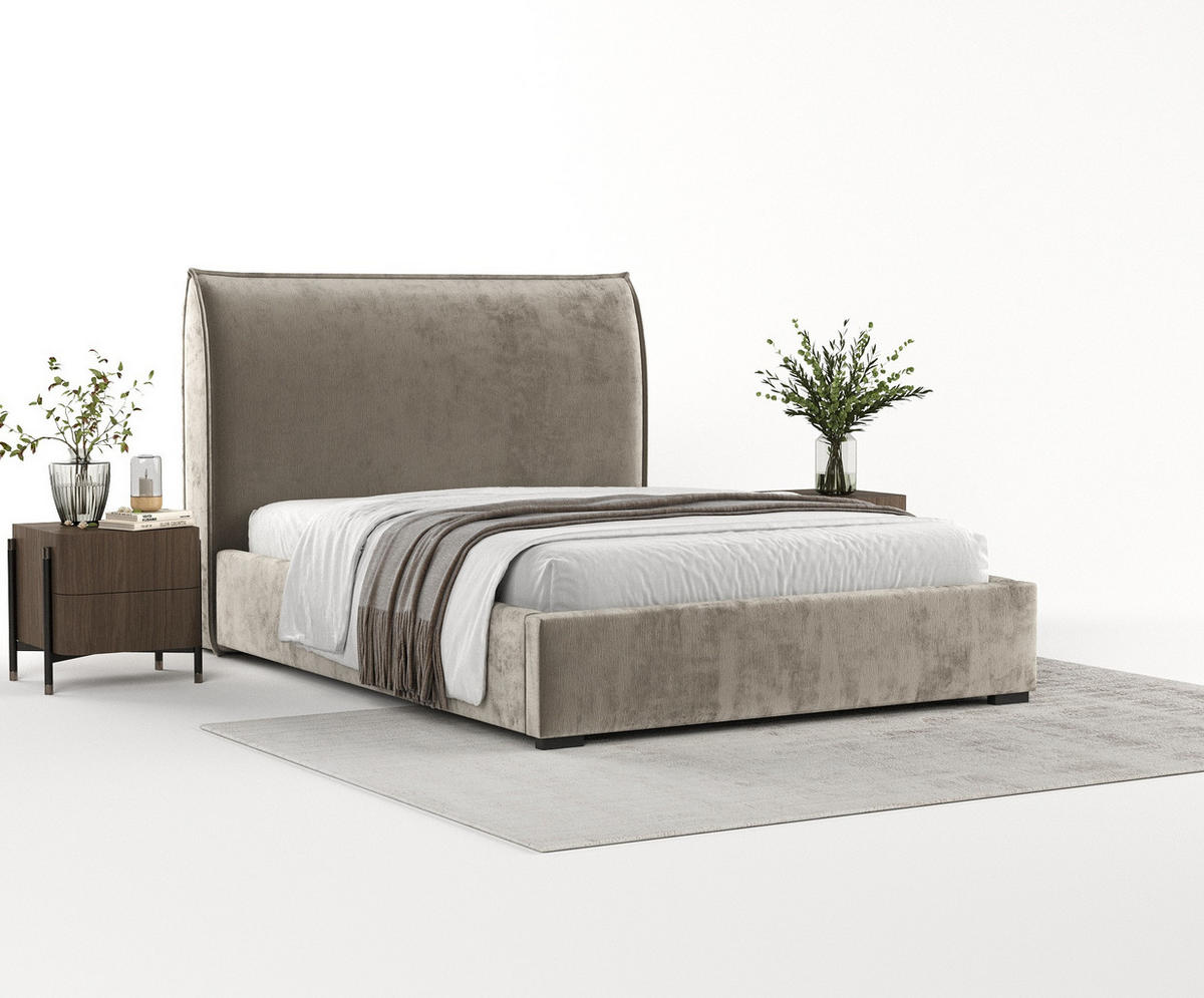 POLSTERBETT Como Beige 180/200 cm im Chenille-Stoff - Beige/Schwarz, Holz/Holzwerkstoff (180/200cm) - Maison de Reve