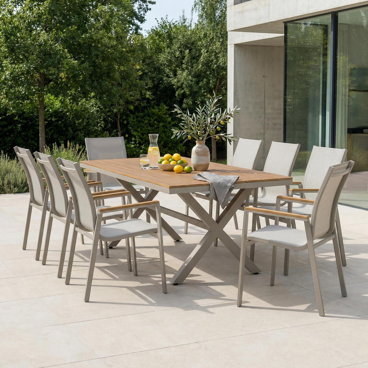 GARTENMÖBEL SET WINDY 9er Set beige, natur, champagne - Beige, Metall - IDIMEX
