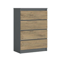 KOMMODE mit 4 Schubladen, Farbe: Anthrazit / Lancelot-Eiche, A: 70 x 101 x 39 cm - Eichefarben/Anthrazit, Holzwerkstoff (70/101/39cm) - 3XE LIVING