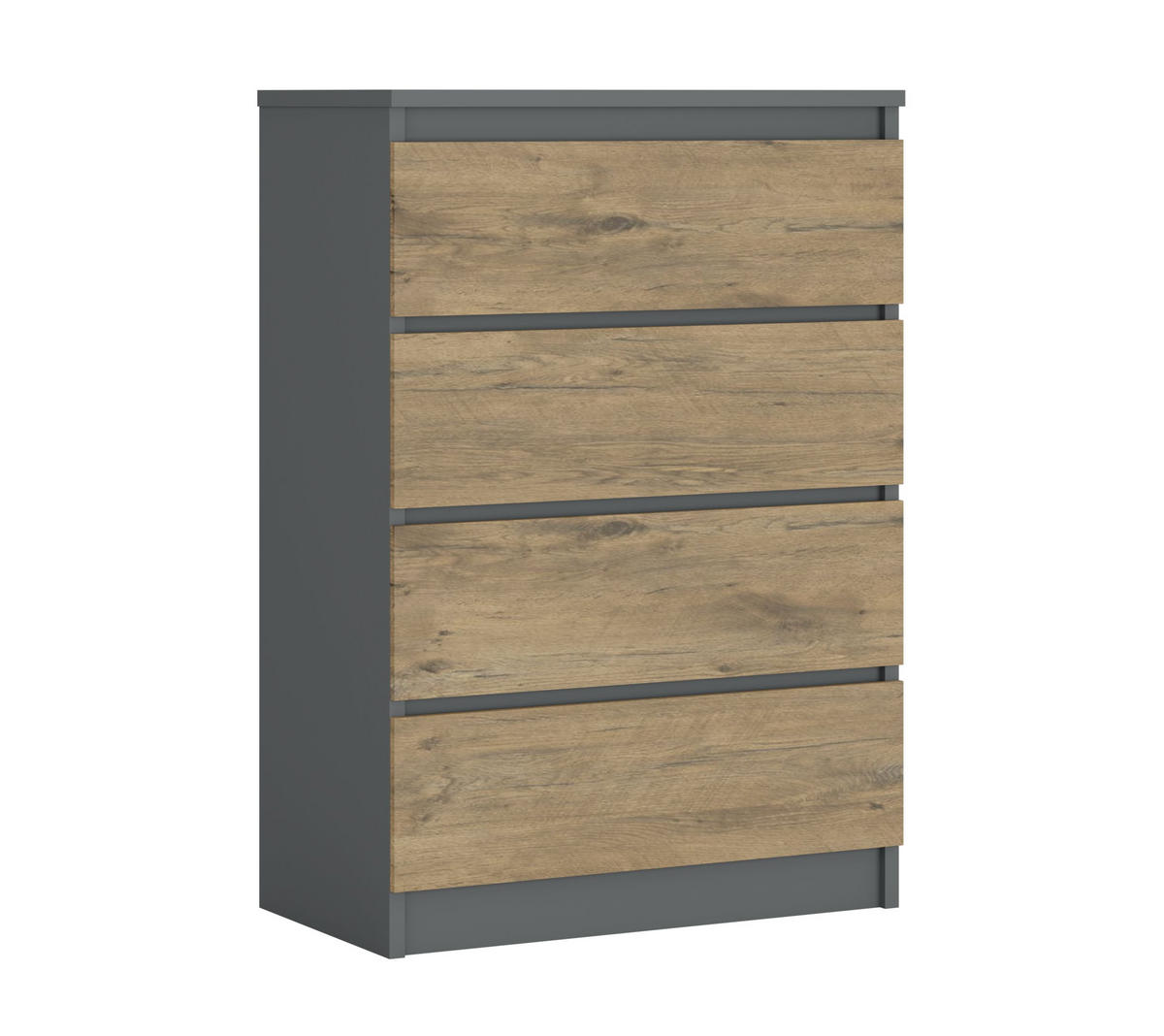 KOMMODE mit 4 Schubladen, Farbe: Anthrazit / Lancelot-Eiche, A: 70 x 101 x 39 cm - Eichefarben/Anthrazit, Holzwerkstoff (70/101/39cm) - 3XE LIVING