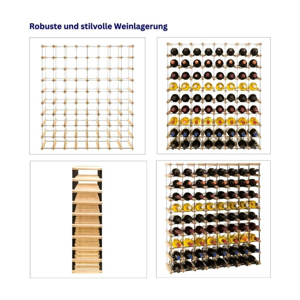 WEINREGAL Vinotega Mod Metal 92,5x82,5x24,5 cm 8x9 Flaschen Massives Kiefernholz Natur - Naturfarben, Holz (82.5/92.5/24.5cm) - PROREGAL