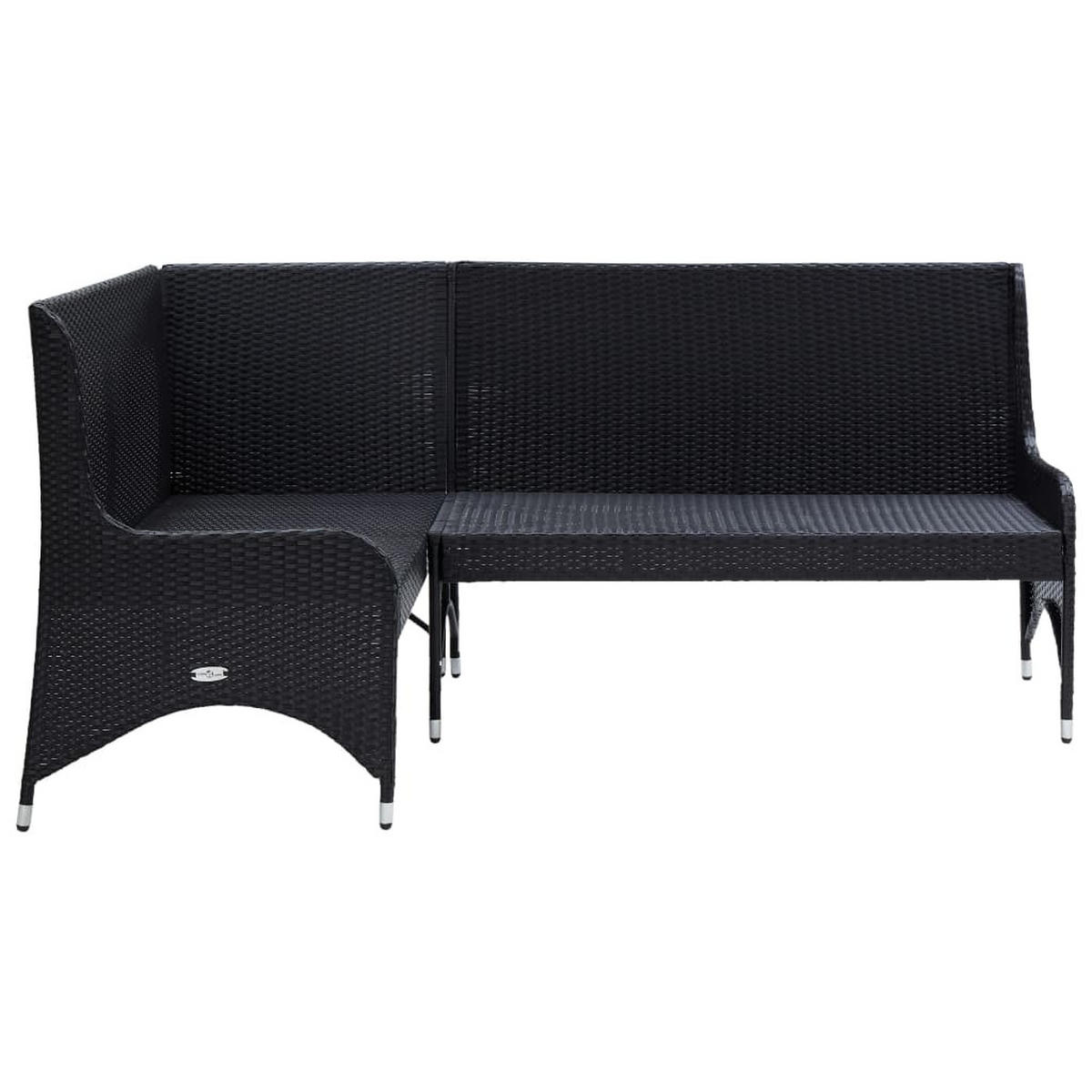ECKSOFA mit Cremeweißen Kissen, 188/130/90 cm, aus Poly Rattan, Schwarz - Schwarz, Kunststoff (130/90/62cm) - vidaXL