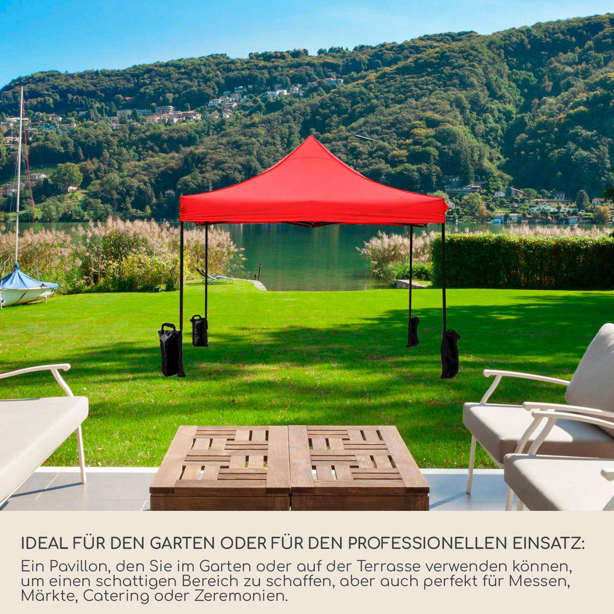 FALTPAVILLON Rot 300/300/310 cm - Rot, Metall (300/310/300cm) - Mobili Rebecca