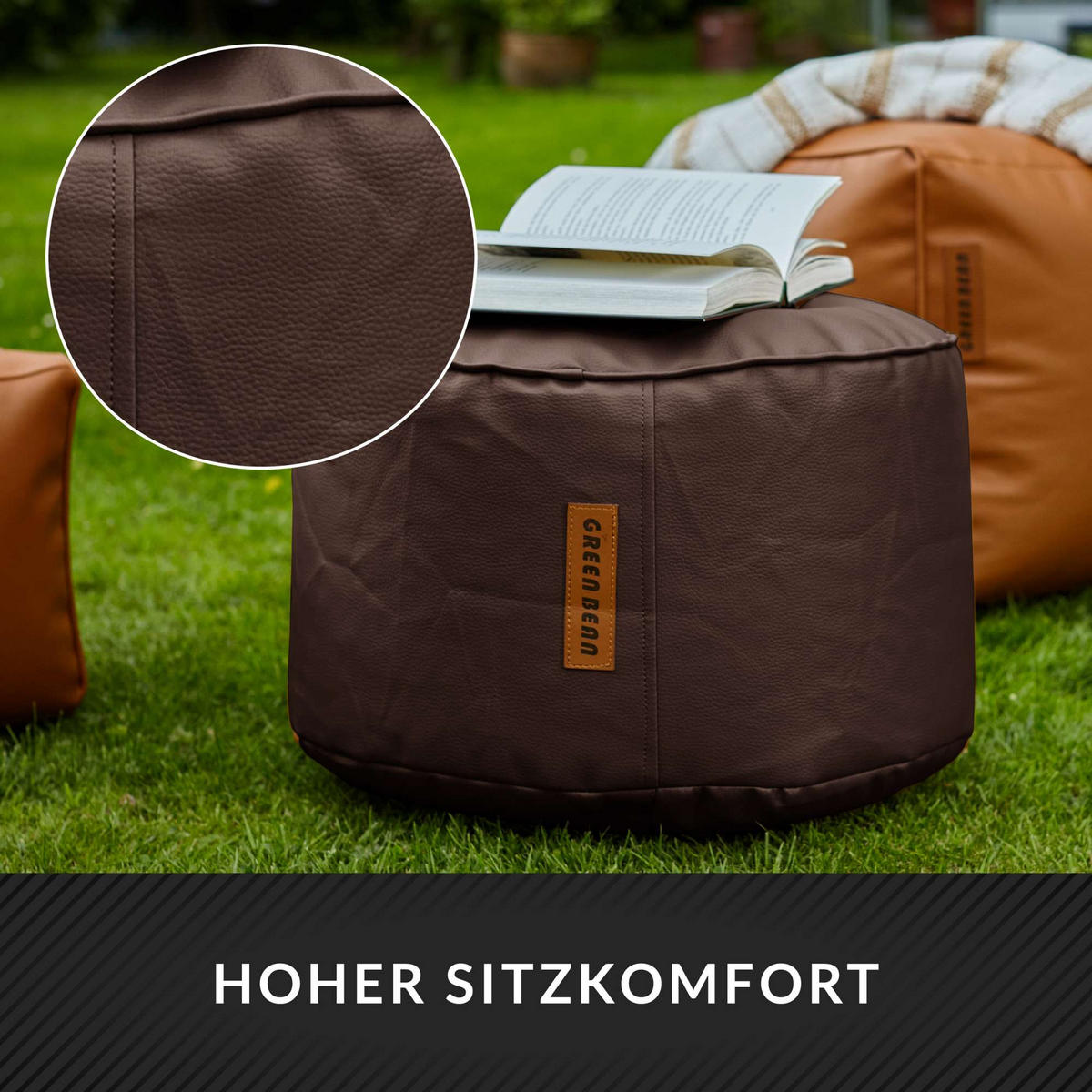 SITZSACK-HOCKER 43x30cm - KUNSTLEDER - Dunkelbraun, Textil (43/30/30cm) - Green Bean