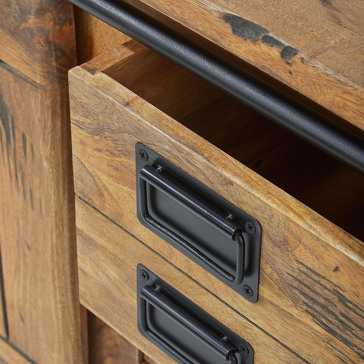 WASCHBECKENUNTERSCHRANK - Mango massiv / Eisen - Mango / Schwarz - Braun, Holz/Metall (120/60/40cm) - home24