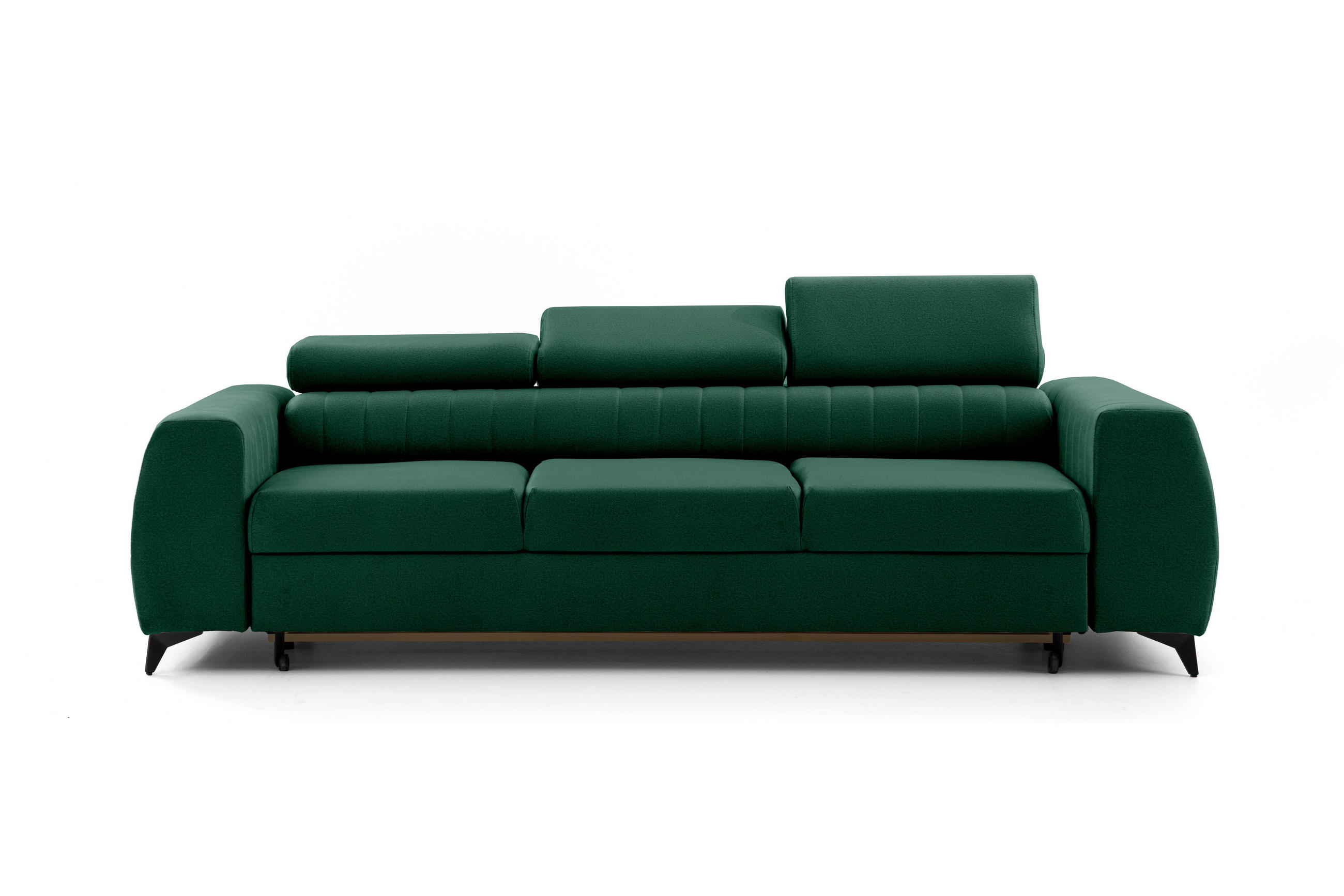 3-SITZER-SOFA PIERO mit Schlaffunktion 125x195 Velours Dunkelgrün - Dunkelgrün/Schwarz, Holz/Textil (260/90/100cm) - Muffo