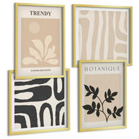 BILDER SET 4er Set - 50x50 cm & 40x60 cm Goldrahmen - Stilvolle Pflanzenmuster in Beige und Schwarz - Goldfarben, Kunststoff (50/50cm) - TULUP