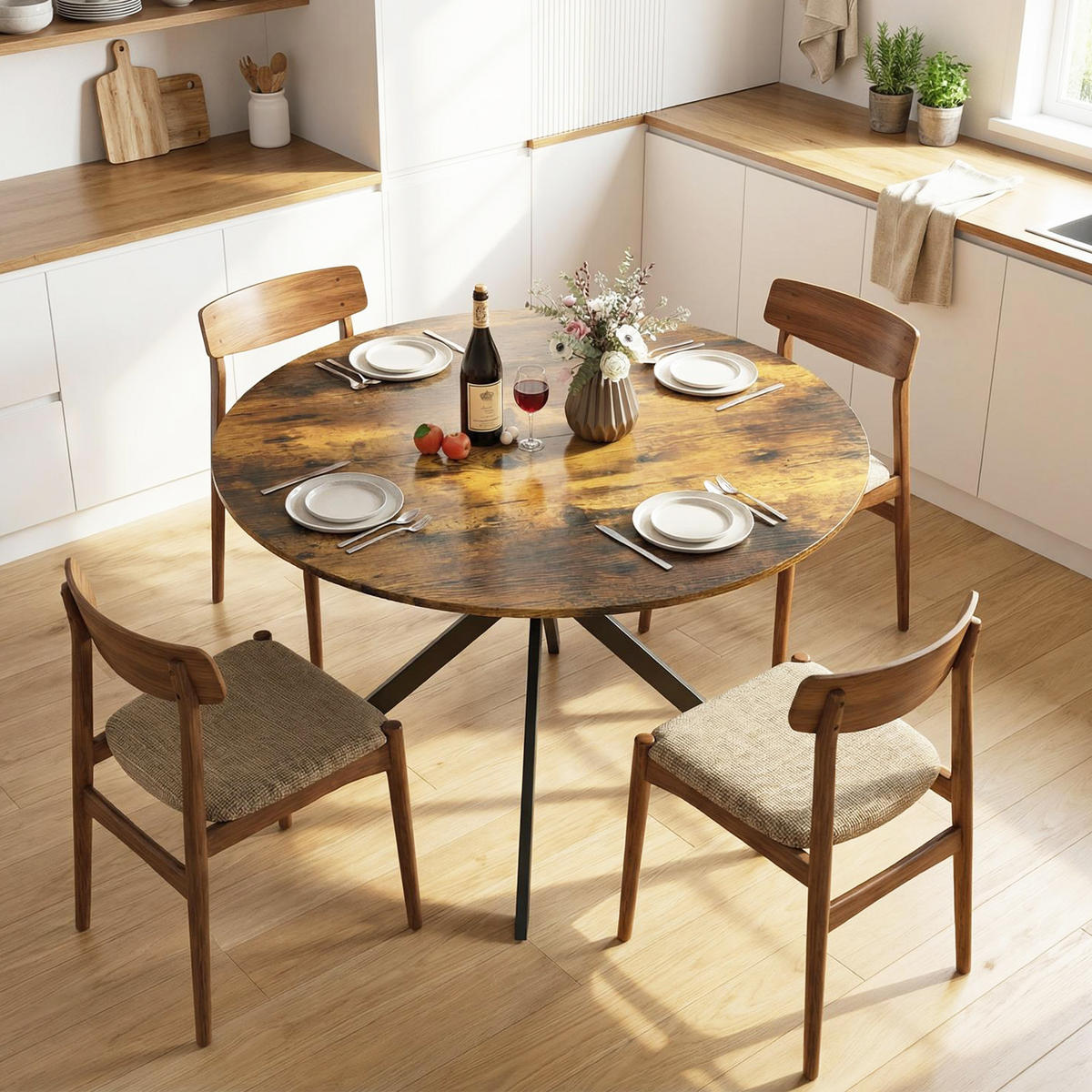 ESSTISCH rund Braun 120/120/75 cm - Braun, Metall (120/120/75cm) - HOMCOM