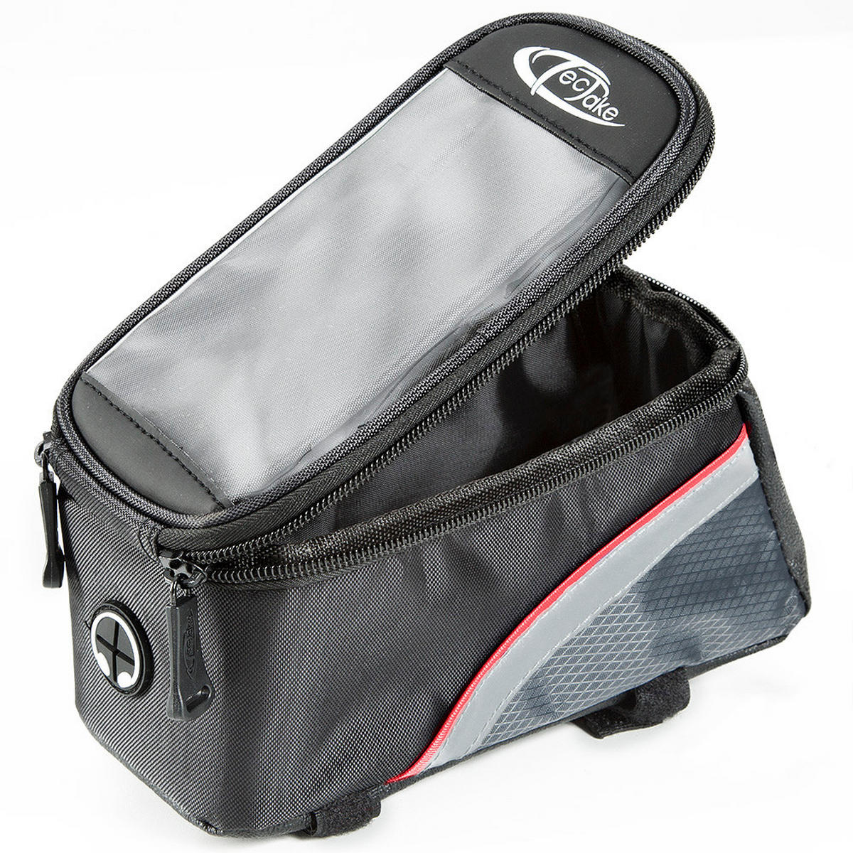 FAHRRADTASCHE mit Rahmen-Befestigung, 20,5 x 10 x 10,5 cm schwarz/grau/rot - Rot/Schwarz, Kunststoff (10/10.5/20.5cm) - tectake