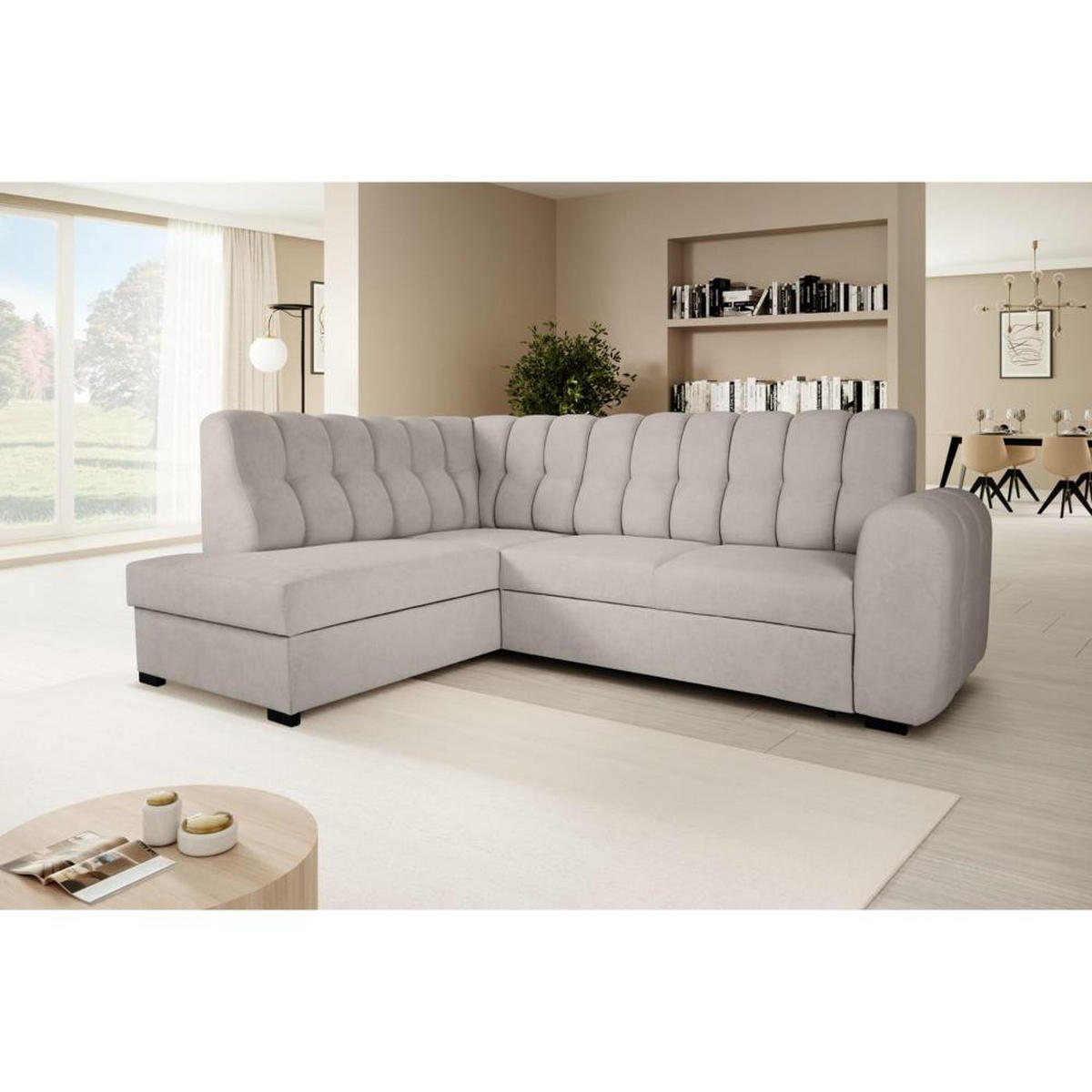 ECKSCHLAFSOFA Zoja links cappuccino - Schwarz/Cappuccino, Textil (261/193cm) - Beautysofa