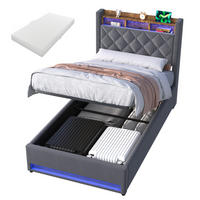 POLSTERBETT 90/200 cm mit Matratze und Bettkasten Boxspringbett mit Steckdose und LED-Licht, in Grau - Grau, Holzwerkstoff/Textil (90/200cm) - STILVORA