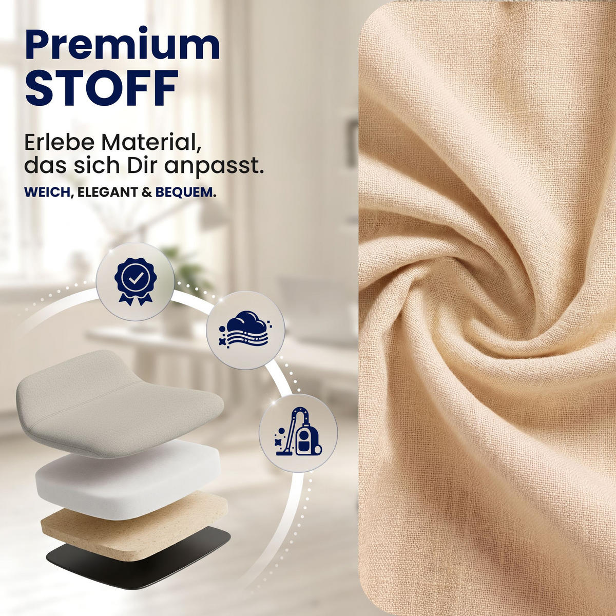 CHEFSESSEL Stoff Creme - Chromfarben/Creme, Textil/Metall (69.5/113/78cm) - CLP