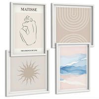 BILDER SET 4er Set - 50x50 cm & 40x60 cm Weißer Rahmen - Linien, Wellen, Pastellfarben, minimalistisch - Weiß, Kunststoff (50/50cm) - TULUP