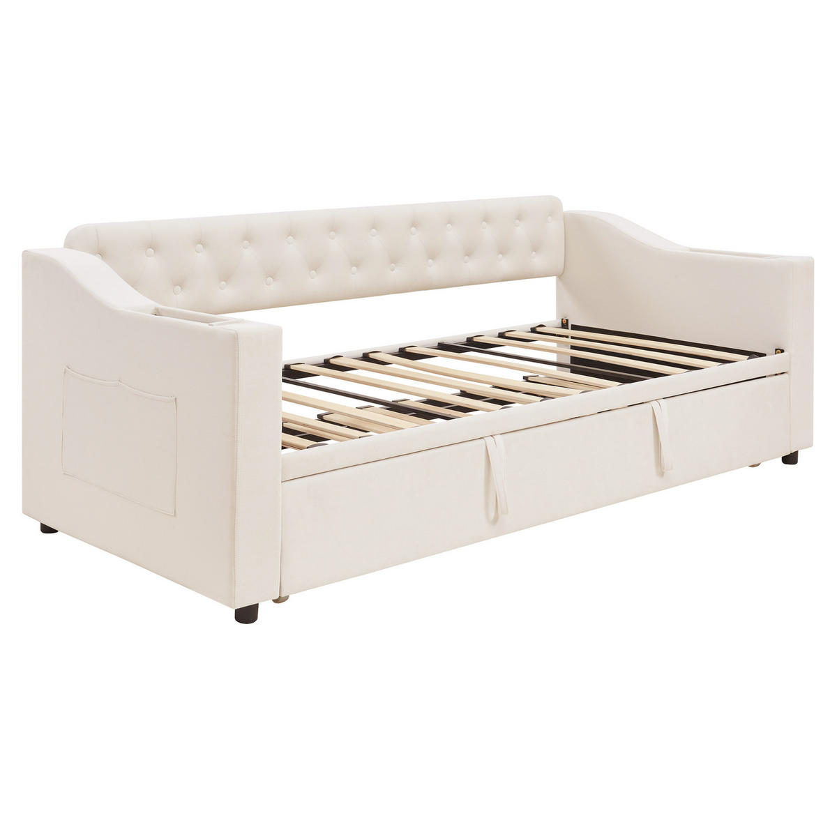 AUSZIEHBETT 90/180×190 cm Beige mit USB- und Type-C-Anschlüssen - Beige, Textil (90/180cm) - Flora Grace