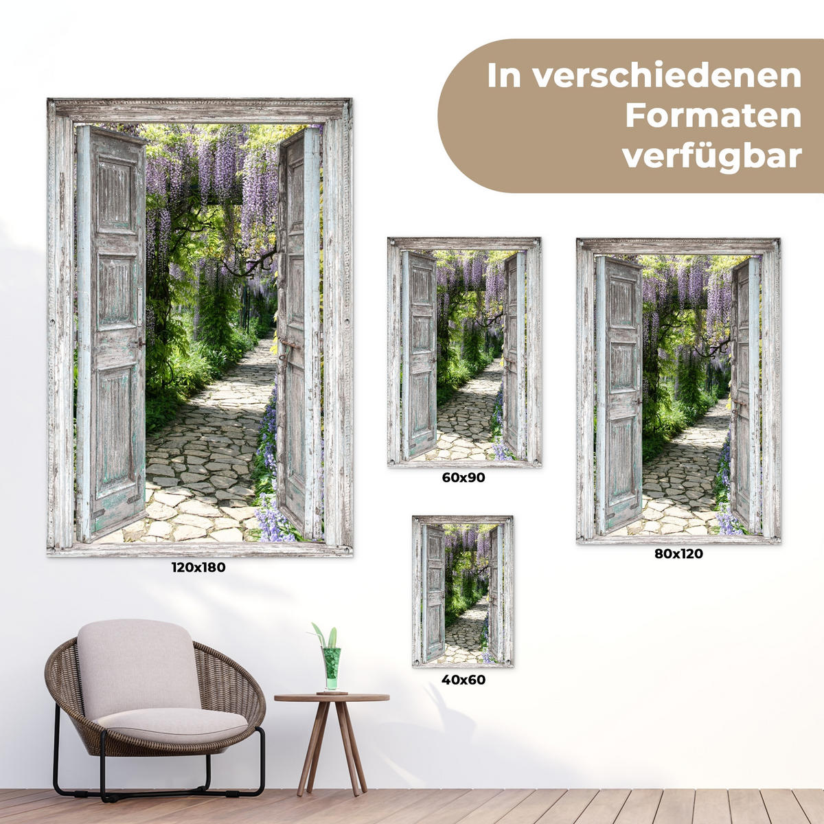 ZAHRADNÍ PLAKÁT Průhled - Les - Kameny - Jaro 80x120 cm - světle šedá, plast (80/120/0.2cm) - OnlyWow