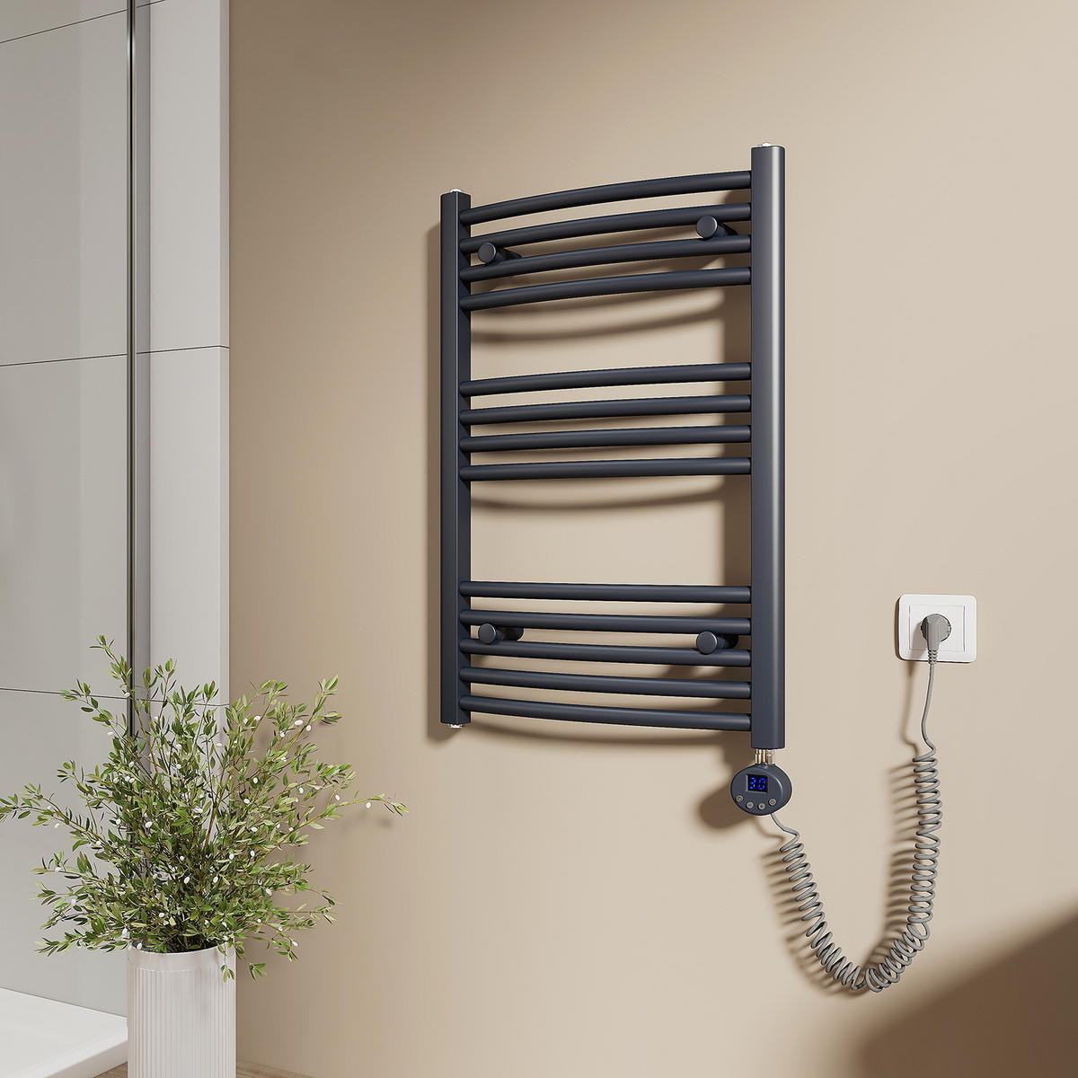 HANDTUCHHEIZKÖRPER elektrisch gebogen Anthrazit 75/50/5,6 cm - Anthrazit, Metall (50/75/5.6cm) - EMKE