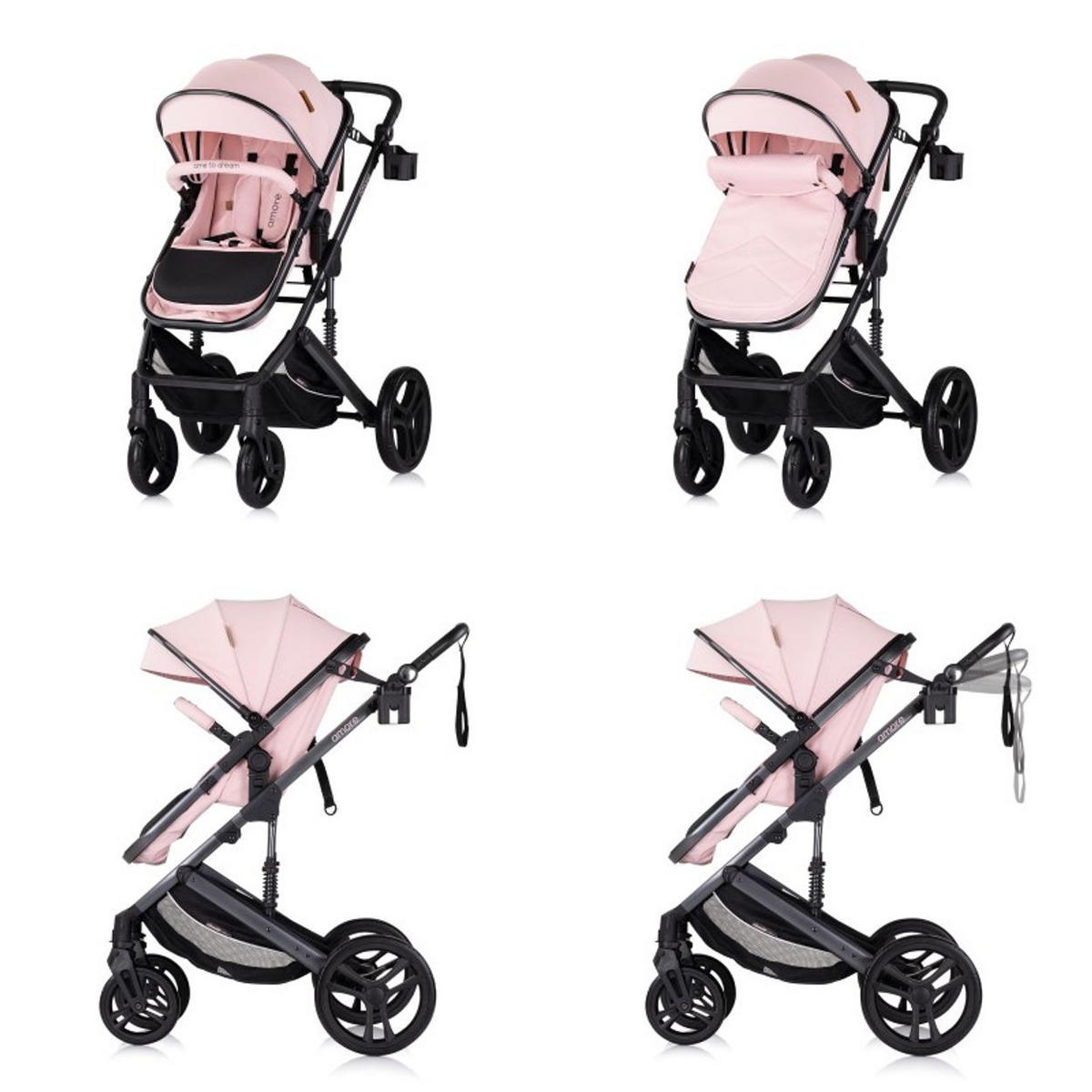KOMBIKINDERWAGEN Amore 3 in 1 pink Babyschale Adapter Wickeltasche Fußabdeckung - Rosa, Metall (95/63/105cm) - Chipolino