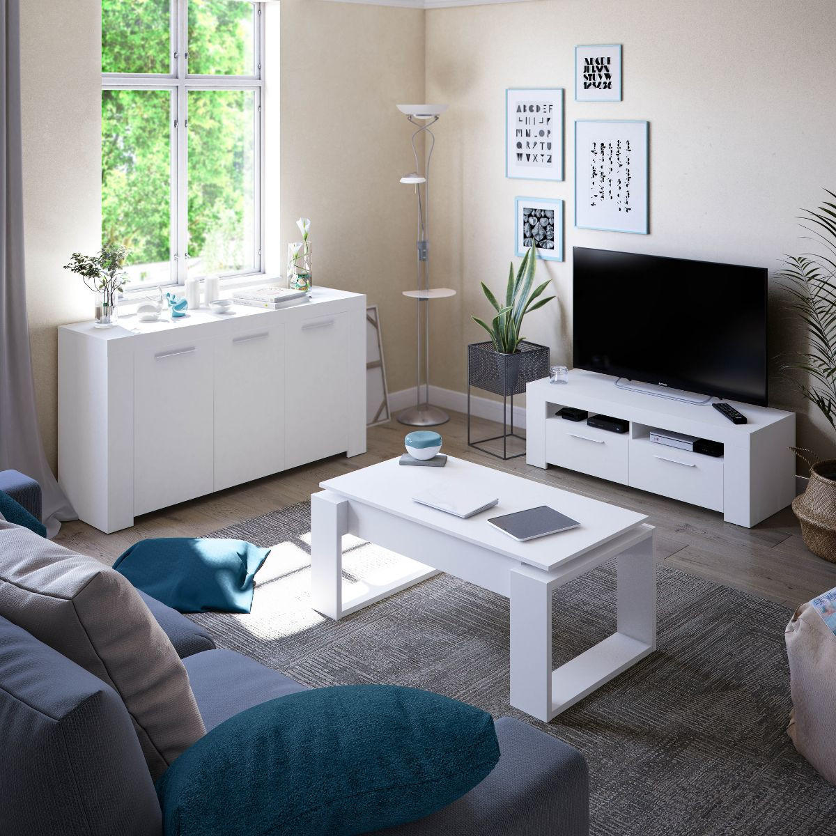 TV-MÖBEL mit 2 Türen und 2 Aufbewahrungsfächern Ambit - L120 cm - Weiß, Holzwerkstoff (40/42/120cm) - Calicosy
