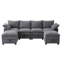 SOFA Modulares L-förmiges mit Fußhockern und USB-Anschlüssen Cord Grau 280/151/82 cm - Grau, Textil (280/151cm) - OKWISH