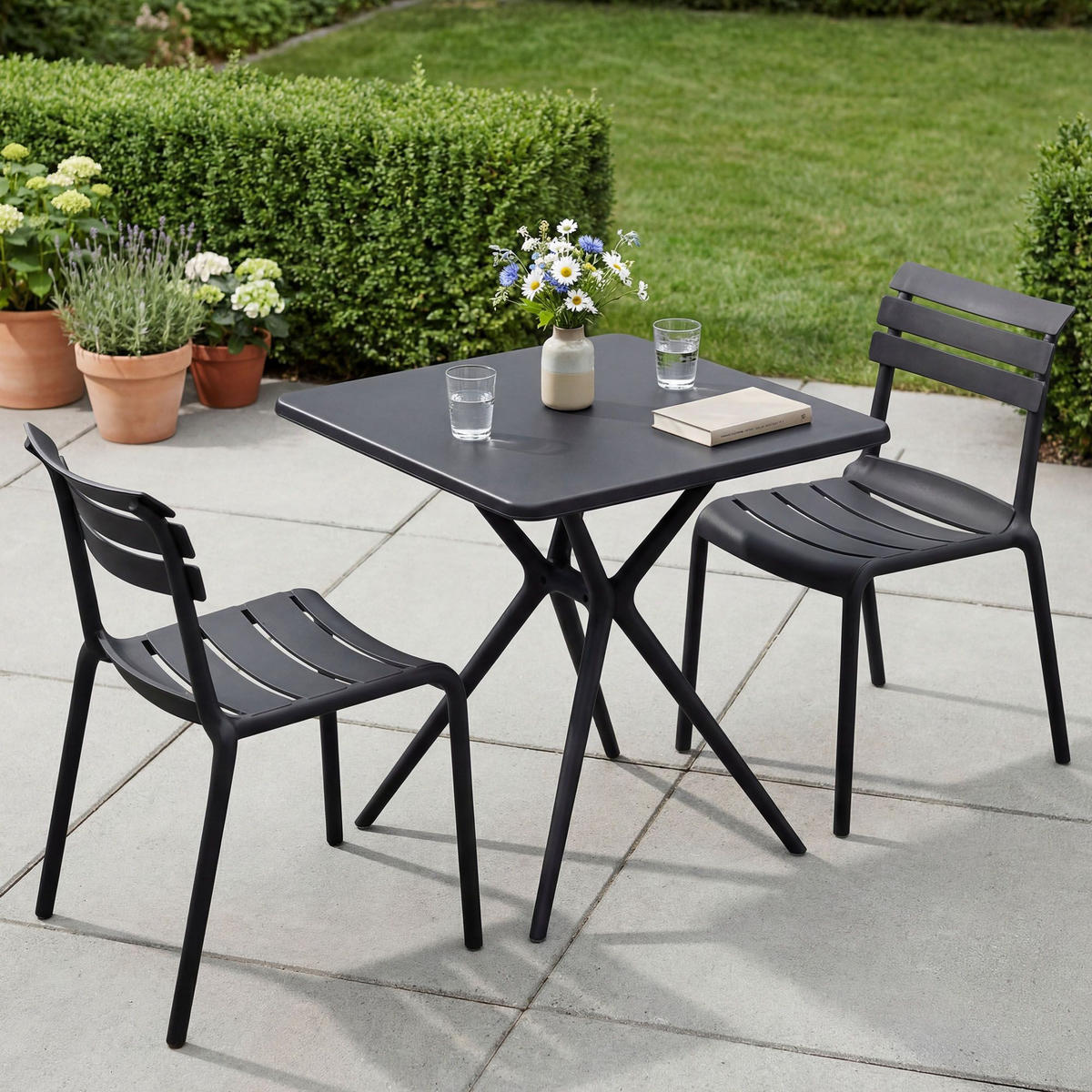 GARTENSITZGRUPPE 2 Kunststoff Schwarz - Schwarz, Kunststoff - CLP