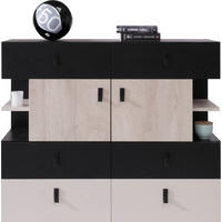 KOMMODE ISEO 110/90/40cm mit 6 Schubladen 4 Türen Schwarz - Eichefarben/Schwarz, Holzwerkstoff (110/90/40cm) - MASSENO