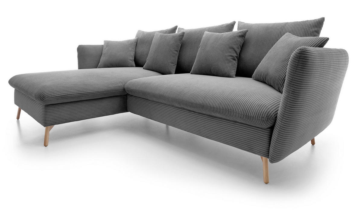 ECKSOFA Savona L-Form 260 cm, Cordstoff, Links, Grau - Grau, Holz (258/167cm) - Emporius