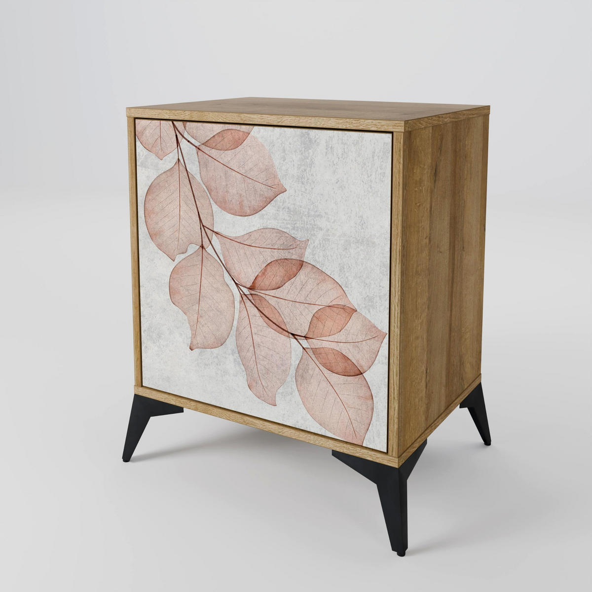 SIDEBOARD AUTUMN FRAGILITY, Eichefarben, 57,5x42x67,5 cm, Schwarze Metall-Rahmenfüße - Eichefarben/Multicolor, Holzwerkstoff/Metall (57.5/67.5/42cm) - SpaceRebels