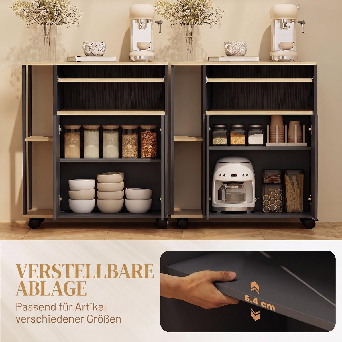 KÜCHENWAGEN MDF Schwarz - Schwarz, Holzwerkstoff (40/82/80cm) - HOMCOM