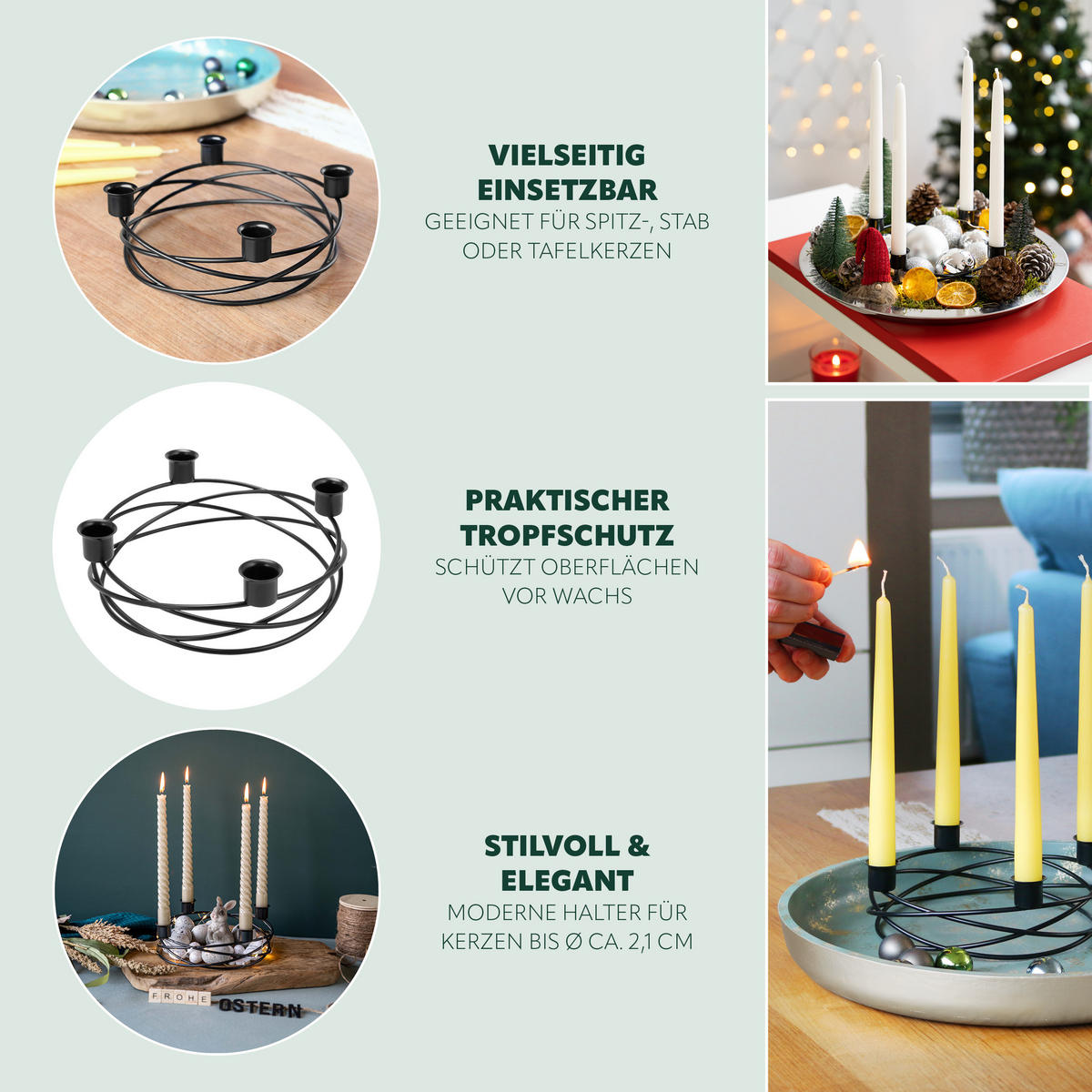 KERZENHALTER, schwarz, Metall - Schwarz, Metall (22/6.7/22cm) - bremermann