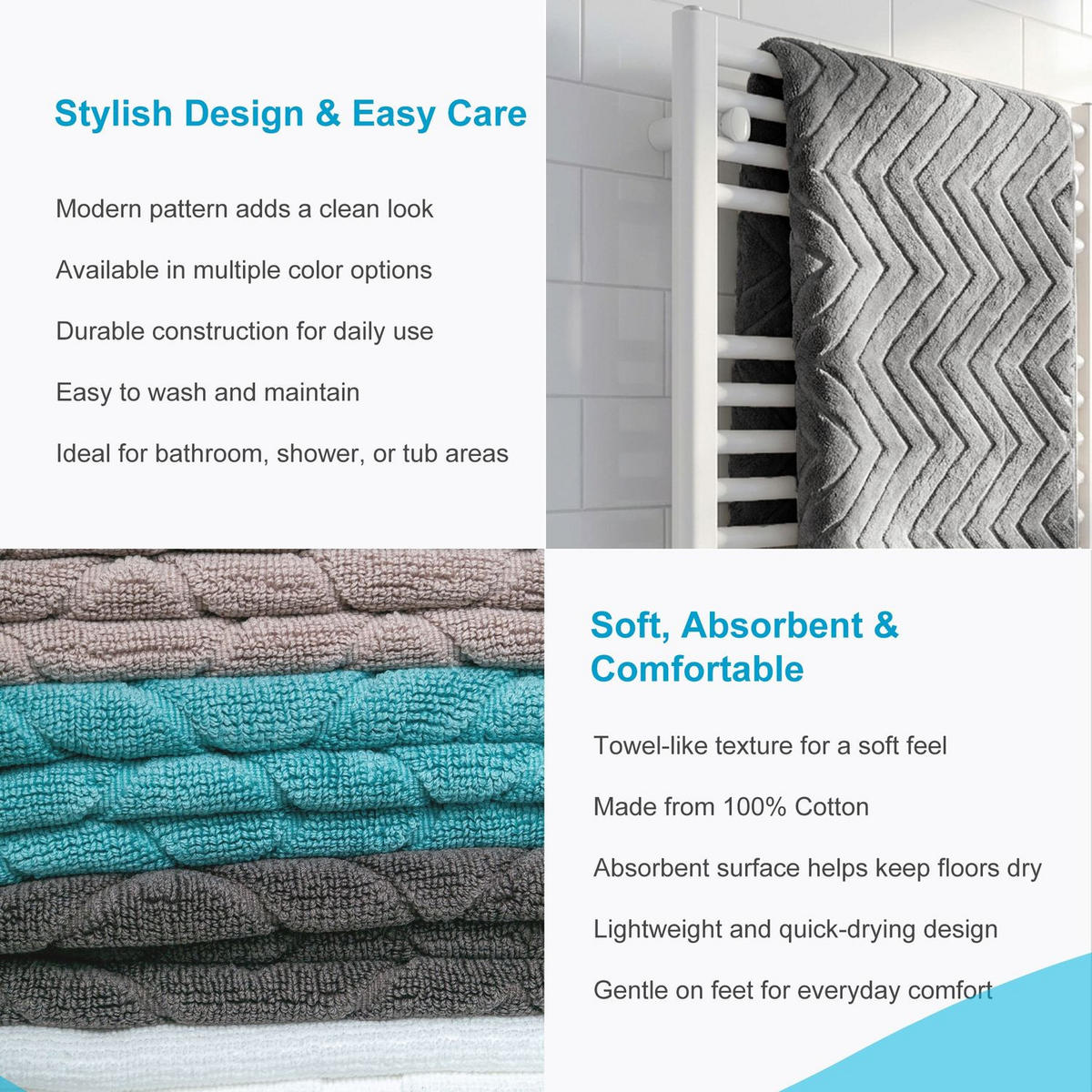 BADEMATTE rutschfest mit Memory-Schaum (Grau) - Grau, Textil (50/80cm) - Intirilife